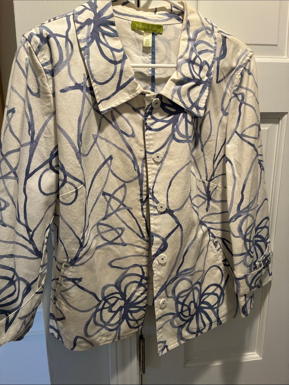 Sigrid Olsen Cream Jacket with Blue Abstract Floral Print